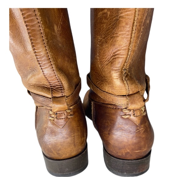 Melissa FRYE Tall Seam Pull On Riding Boots Full Grain Leather Boot Curved Top - Picture 5 of 14
